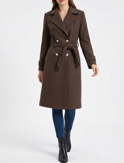 Manteau droit avec ceinture - Marron