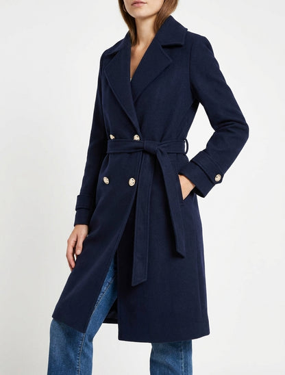 Manteau droit ceinturé à épaulettes - Marine