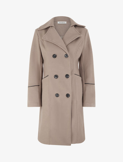 Manteau long croisé coupe droite - Taupe - 1