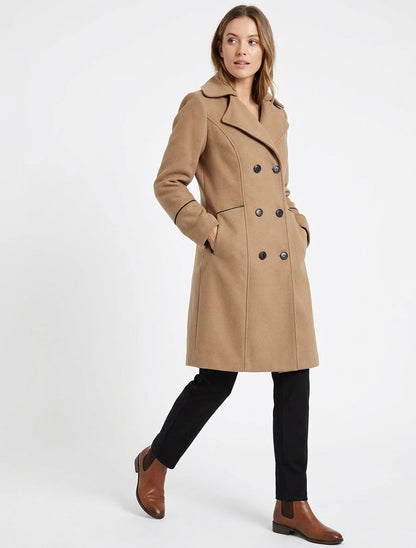 Manteau long croisé à épaulettes - Camel