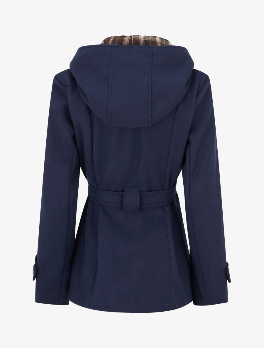 Manteau uni à capuche imprimée amovible - Marine - 2