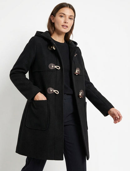 Duffle-coat long à capuche - Noir