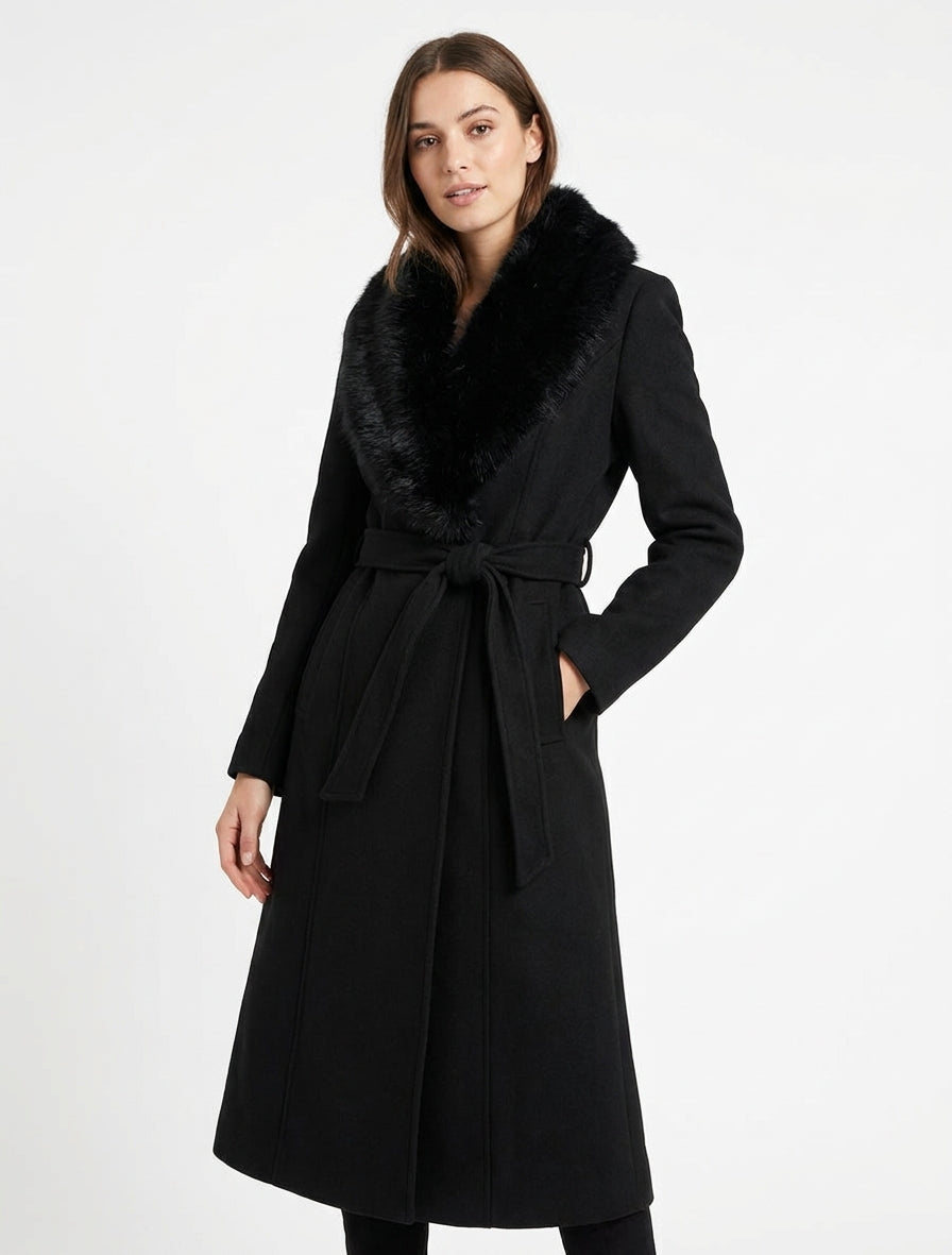 Manteau ceinturé à épaulettes - Noir