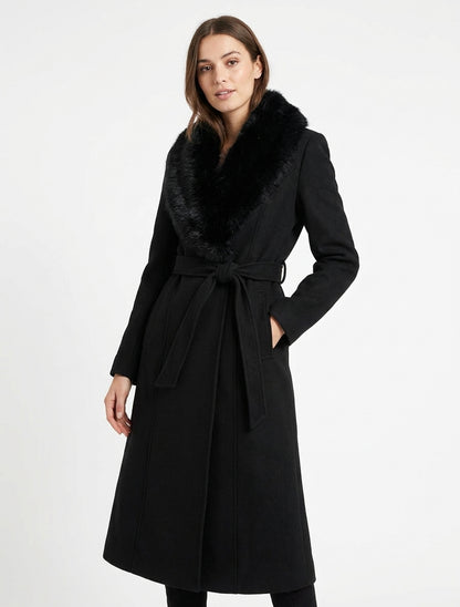 Manteau ceinturé à épaulettes - Noir