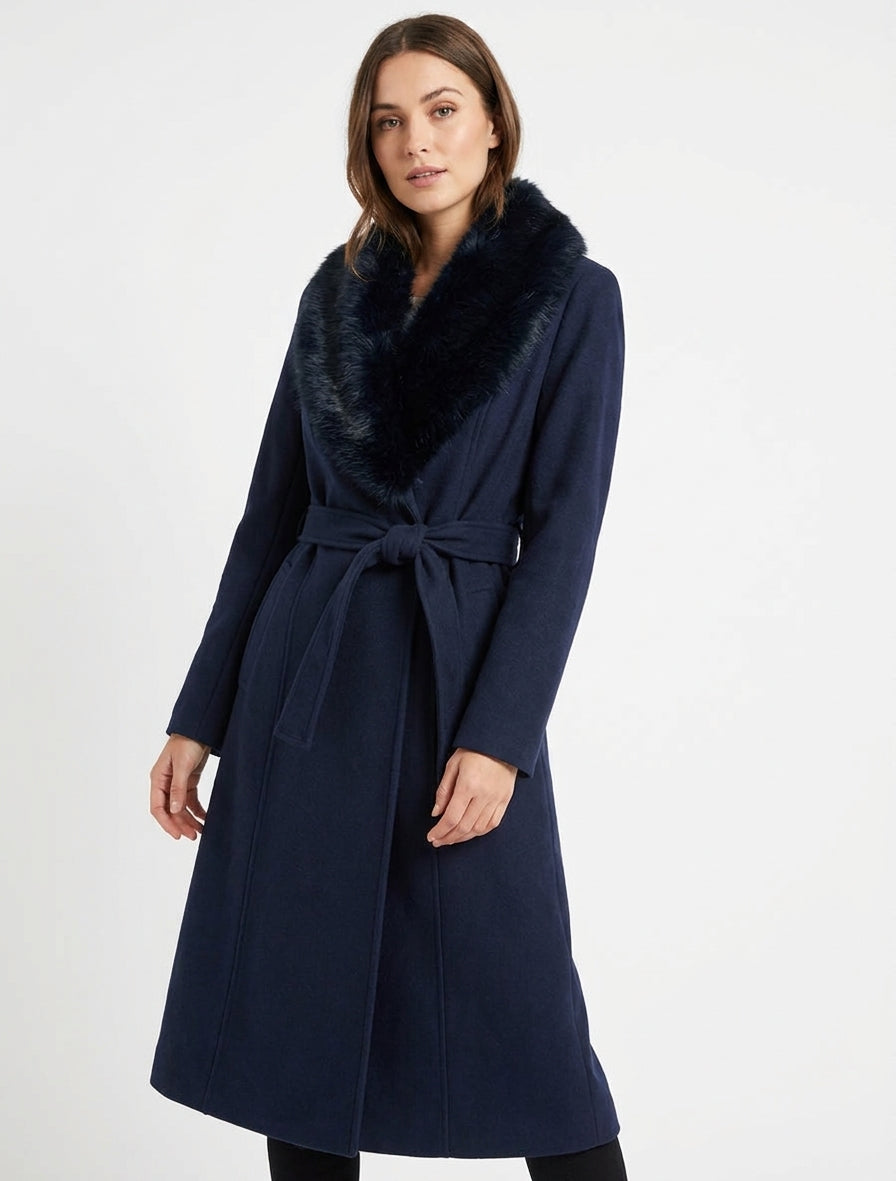 Manteau ceinturé à épaulettes - Marine