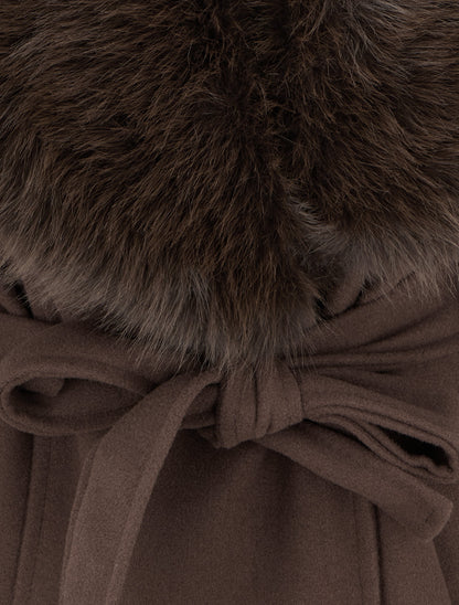 Manteau à col en fourrure synthétique amovible - Marron - 3