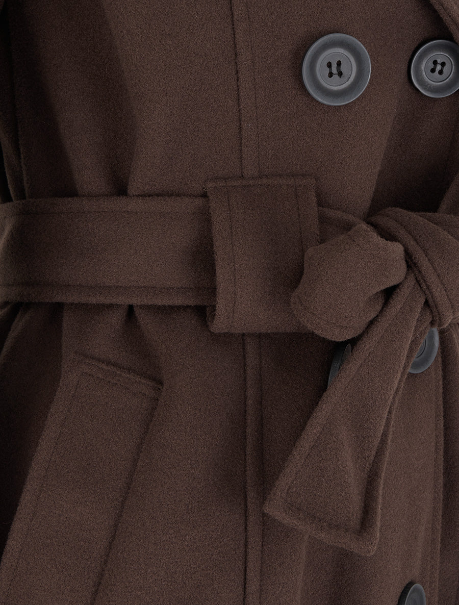 Manteau droit à capuche amovible - Marron - 3