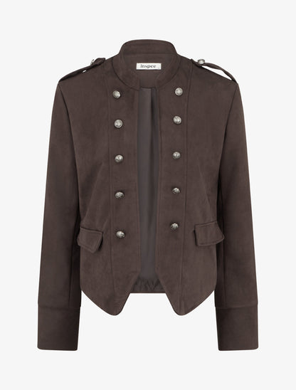 Veste en suédine à boutons décoratifs - Marron - 1