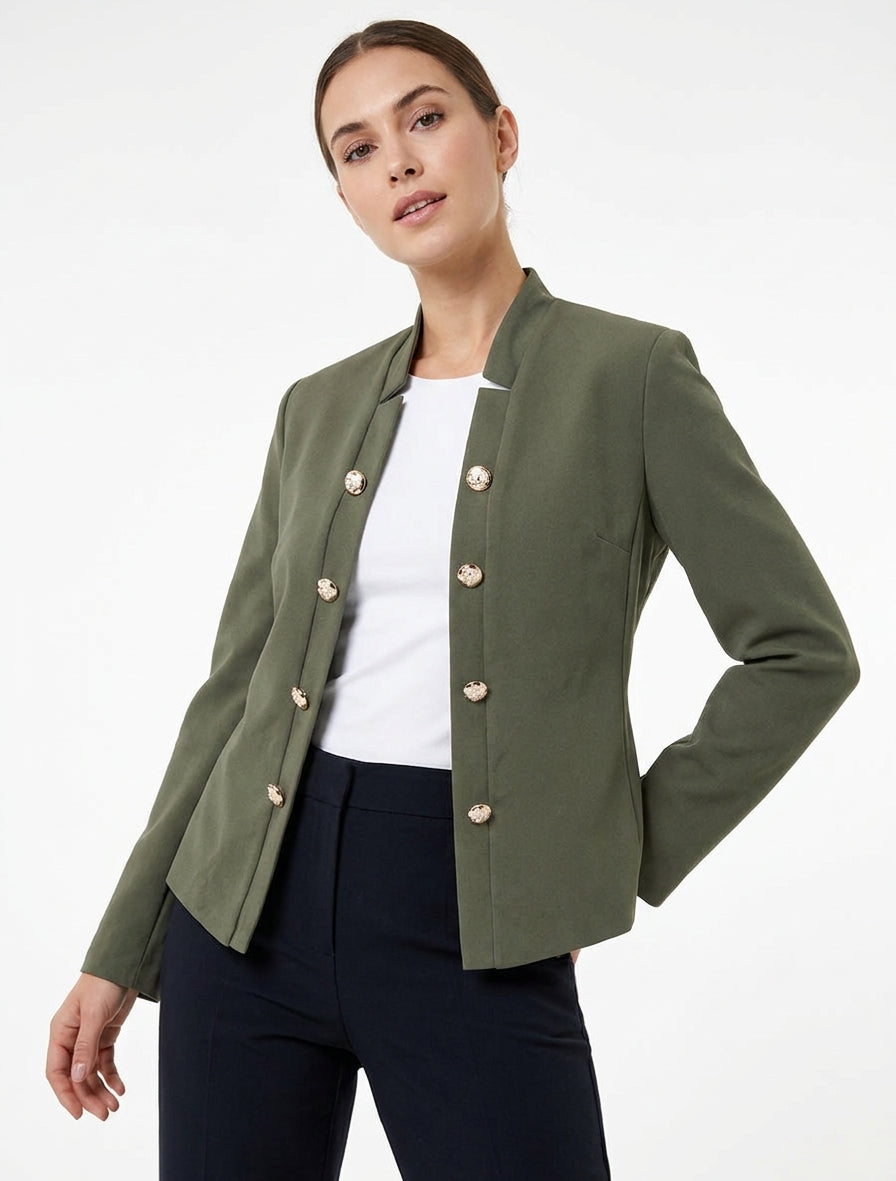 Veste droite style officier à épaulettes - Kaki