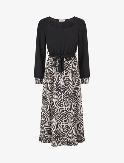 Robe évasée à jupe imprimé végétal - Noir - 1