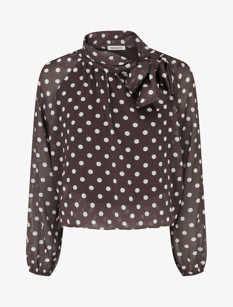 Blouse en voile imprimé à pois - Marron - 1