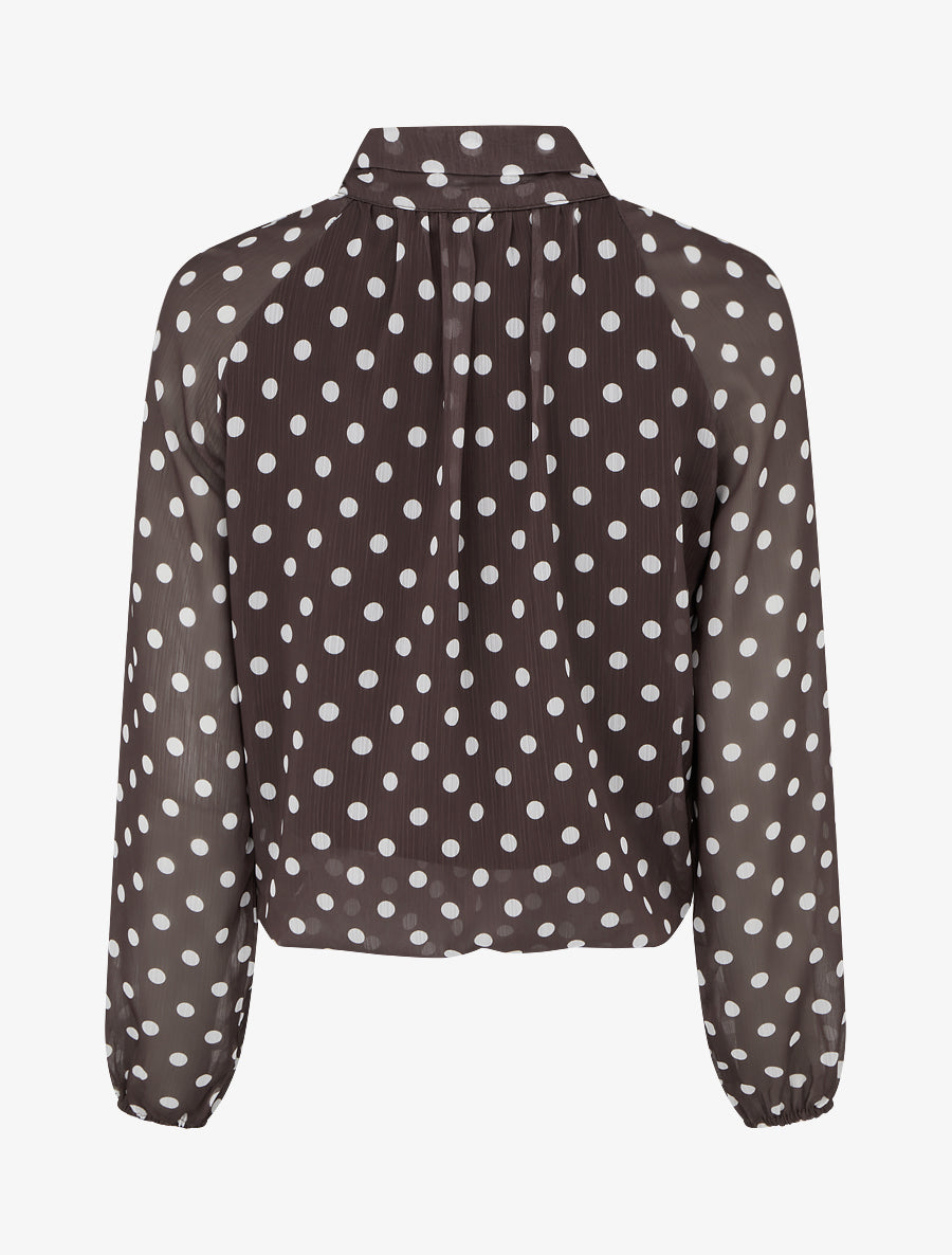 Blouse en voile imprimé à pois - Marron - 2