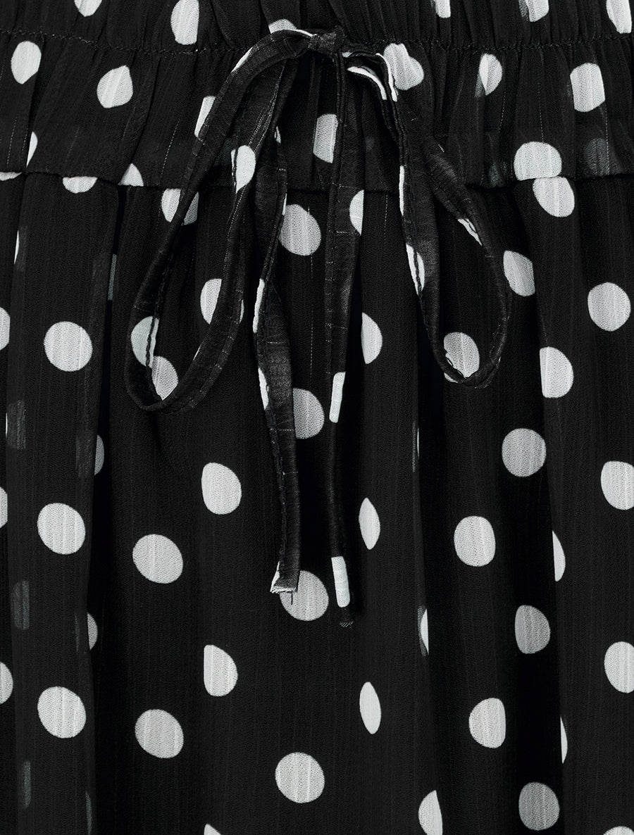 Jupe longue élastiquée à pois - Noir - 3