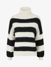 Pull rayé à col roulé - Crème/noir - 1