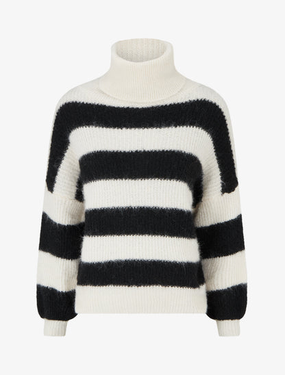 Pull rayé à col roulé - Crème/noir - 1