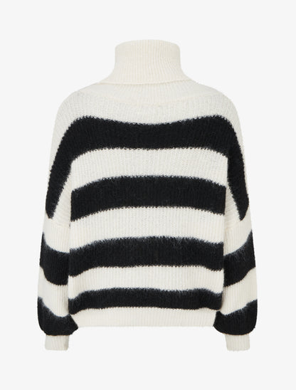 Pull rayé à col roulé - Crème/noir - 2