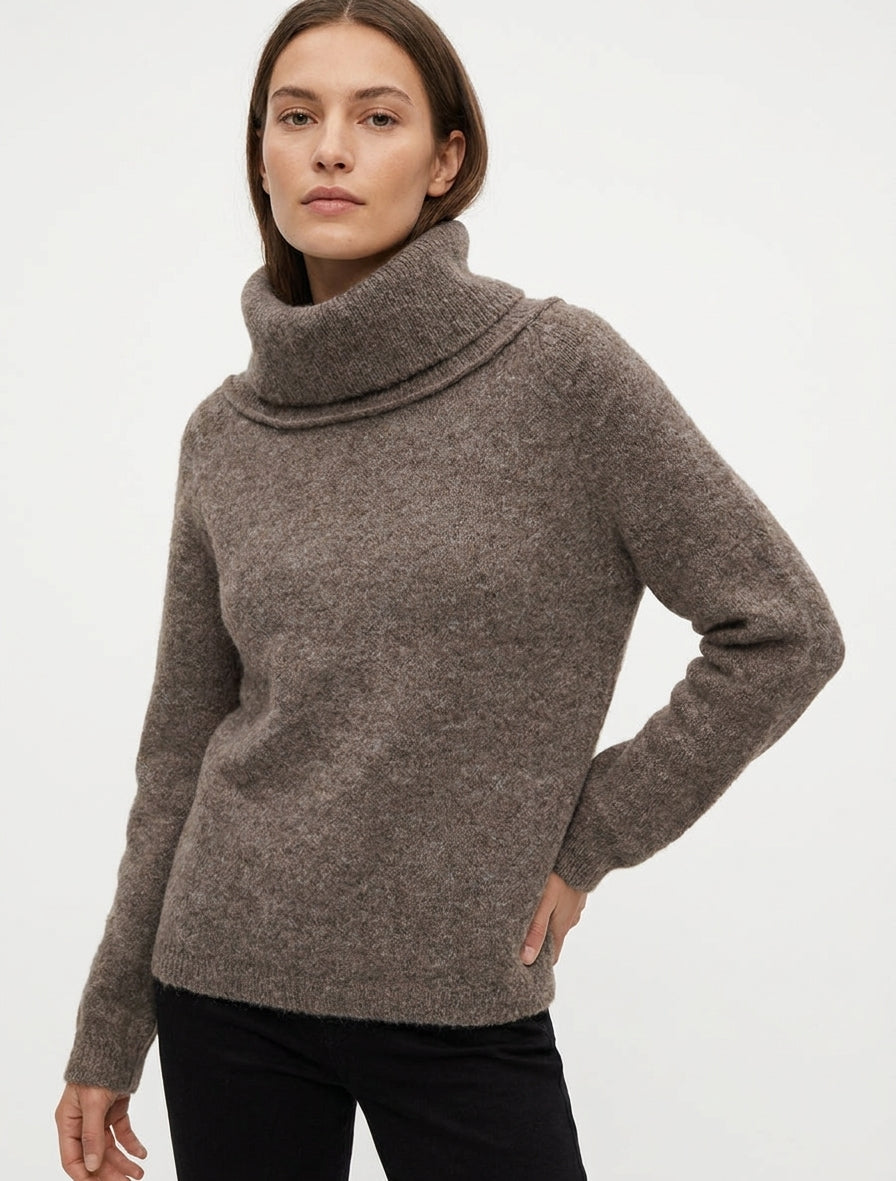 Pull loose en laine mélangée - Marron