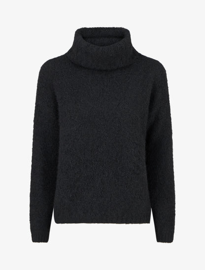 Pull uni en maille à col roulé - Noir - 1