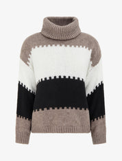 Pull col roulé à rayures - Taupe - 1
