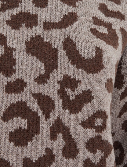 Pull léopard à col montant - Taupe - 3