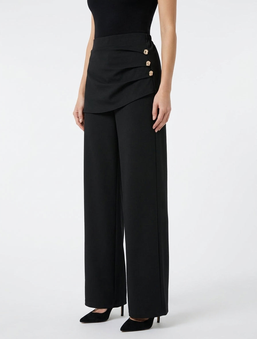 Pantalon ample taille élastiquée drapée - Noir