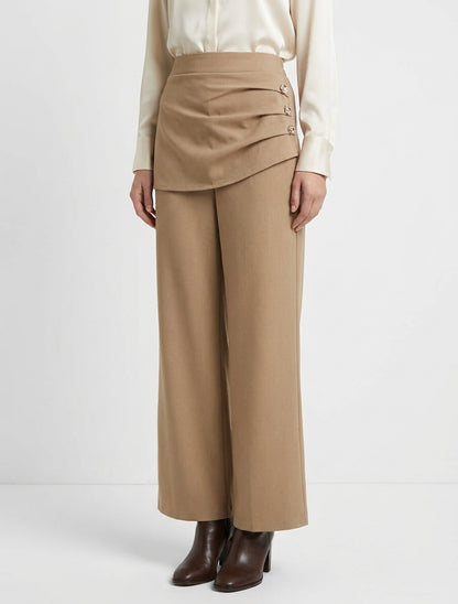 Pantalon ample drapé taille haute - Camel clair