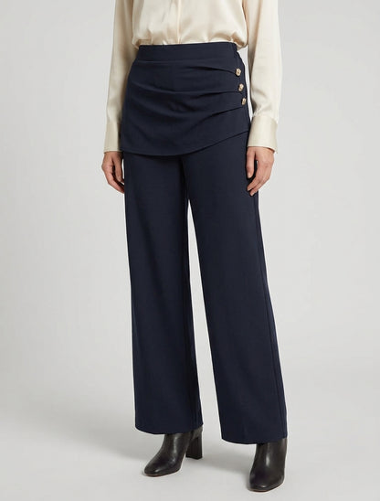 Pantalon ample à drapé boutonné - Marine