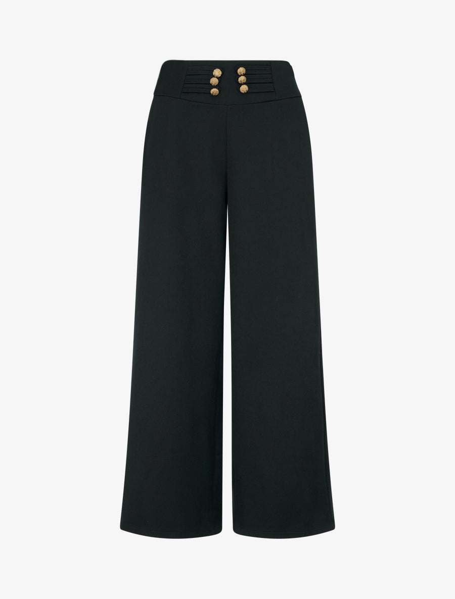 Pantalon élastiqué à boutons décoratifs - Noir - 1