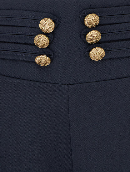 Pantalon élastiqué à boutons décoratifs - Marine - 3