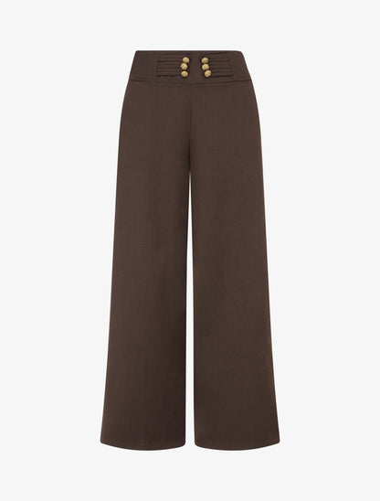 Pantalon élastiqué à boutons décoratifs - Marron - 1