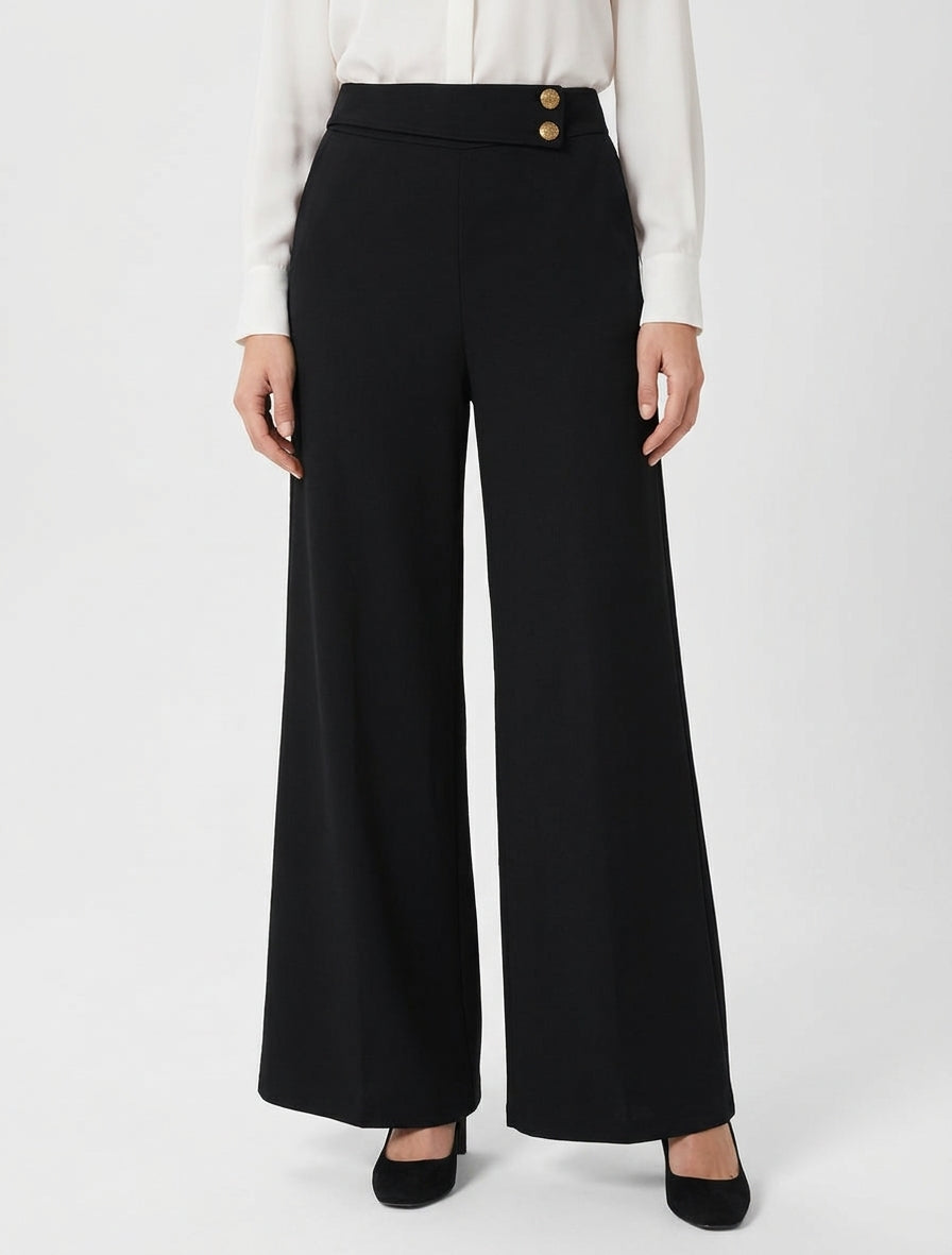 Pantalon ample à lanière boutonnée - Noir