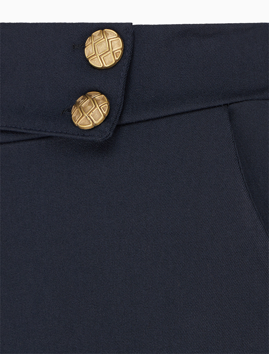 Pantalon ample taille haute élastiquée - Marine - 3