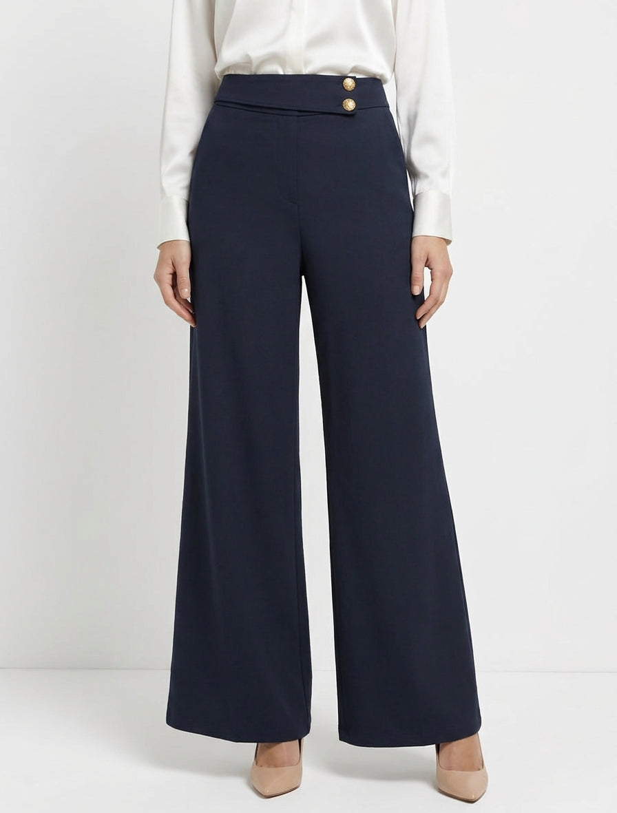 Pantalon ample à lanière boutonnée - Marine