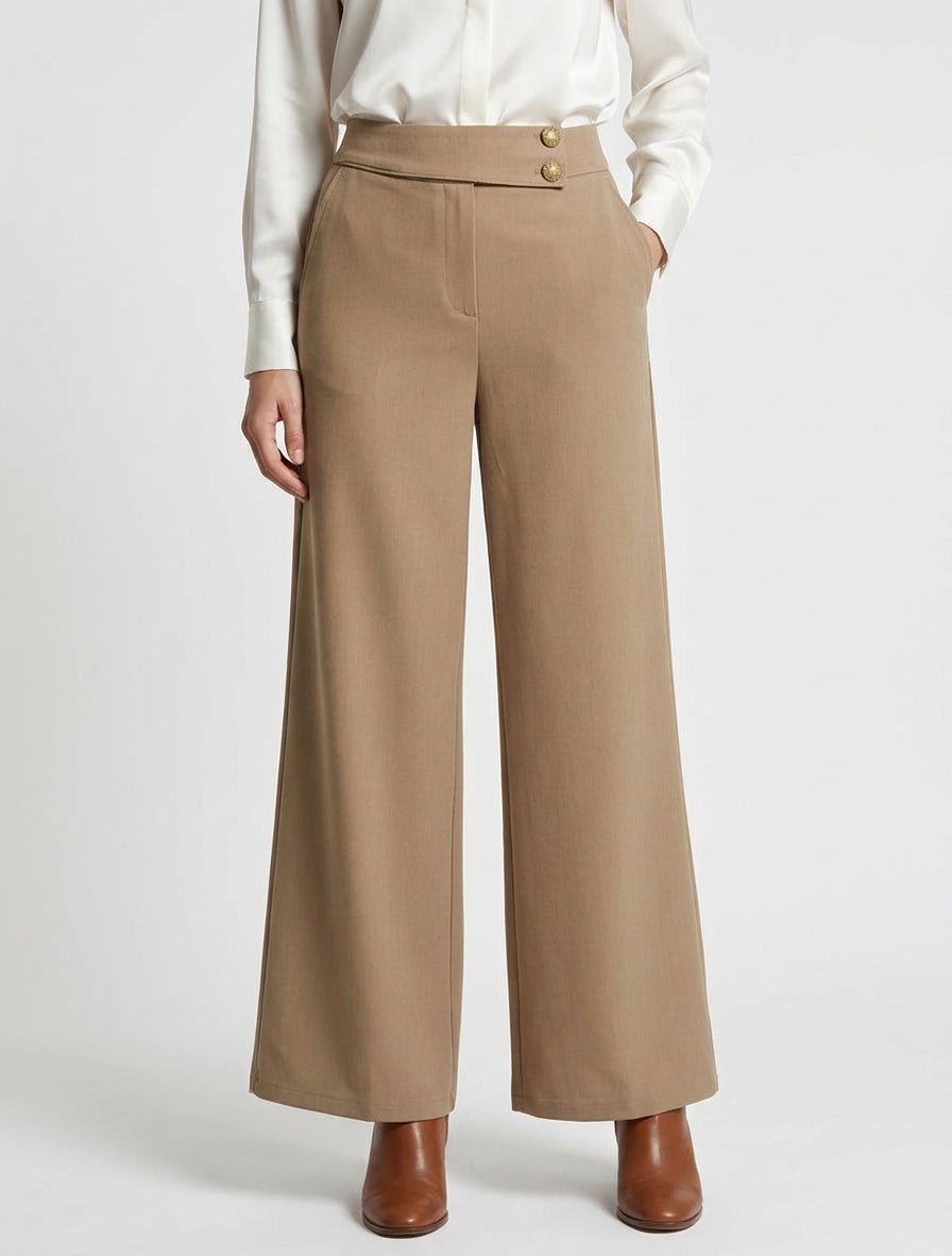 Pantalon ample à lanière boutonnée - Camel clair