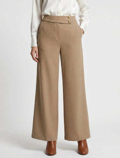 Pantalon ample à lanière boutonnée - Camel clair