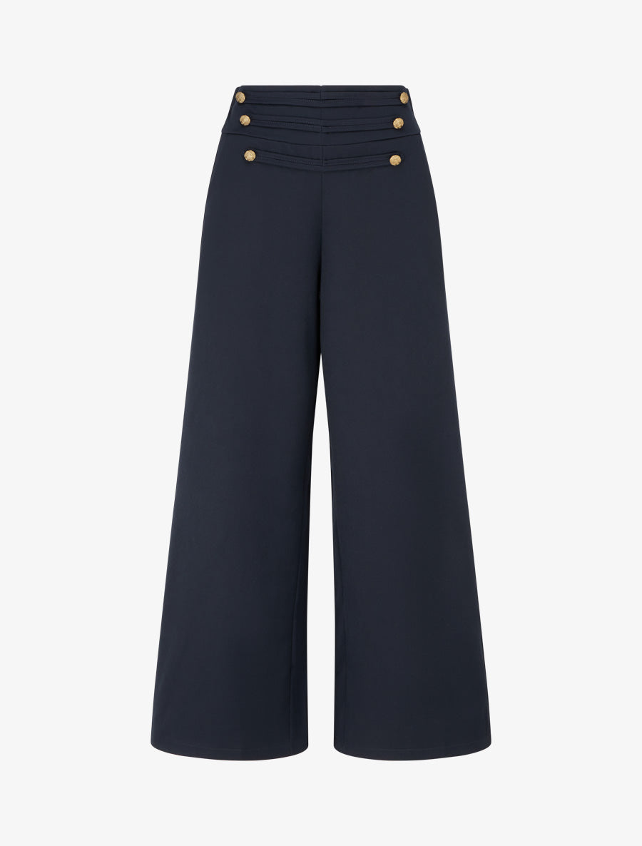 Pantalon à pont à boutons décoratifs - Marine - 1