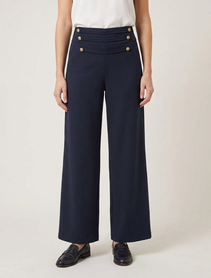 Pantalon droit taille haute à pont - Marine