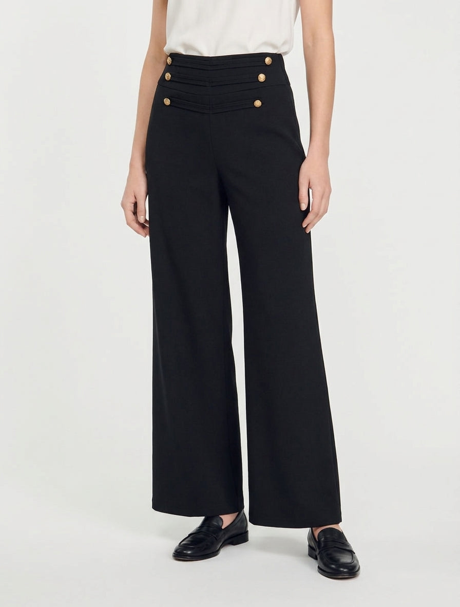 Pantalon droit taille haute à pont - Noir