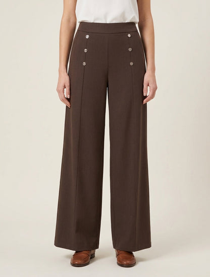 Pantalon pont taille haute - Marron
