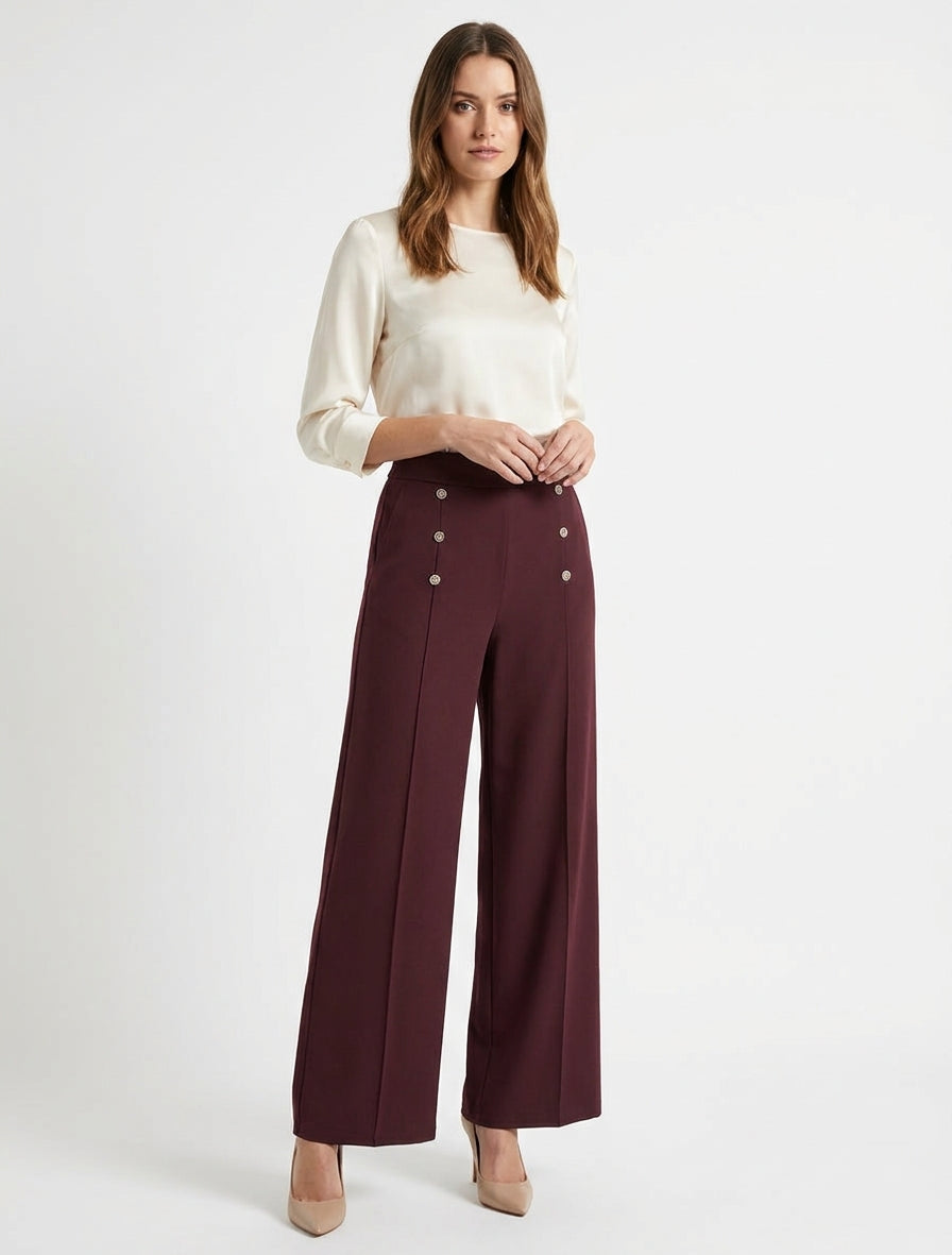 Pantalon pont taille haute - Lie de vin