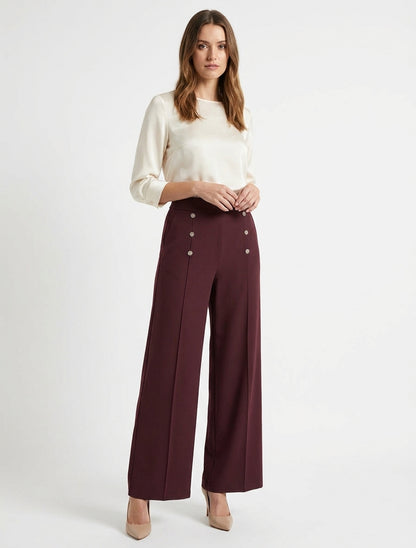 Pantalon pont taille haute - Lie de vin