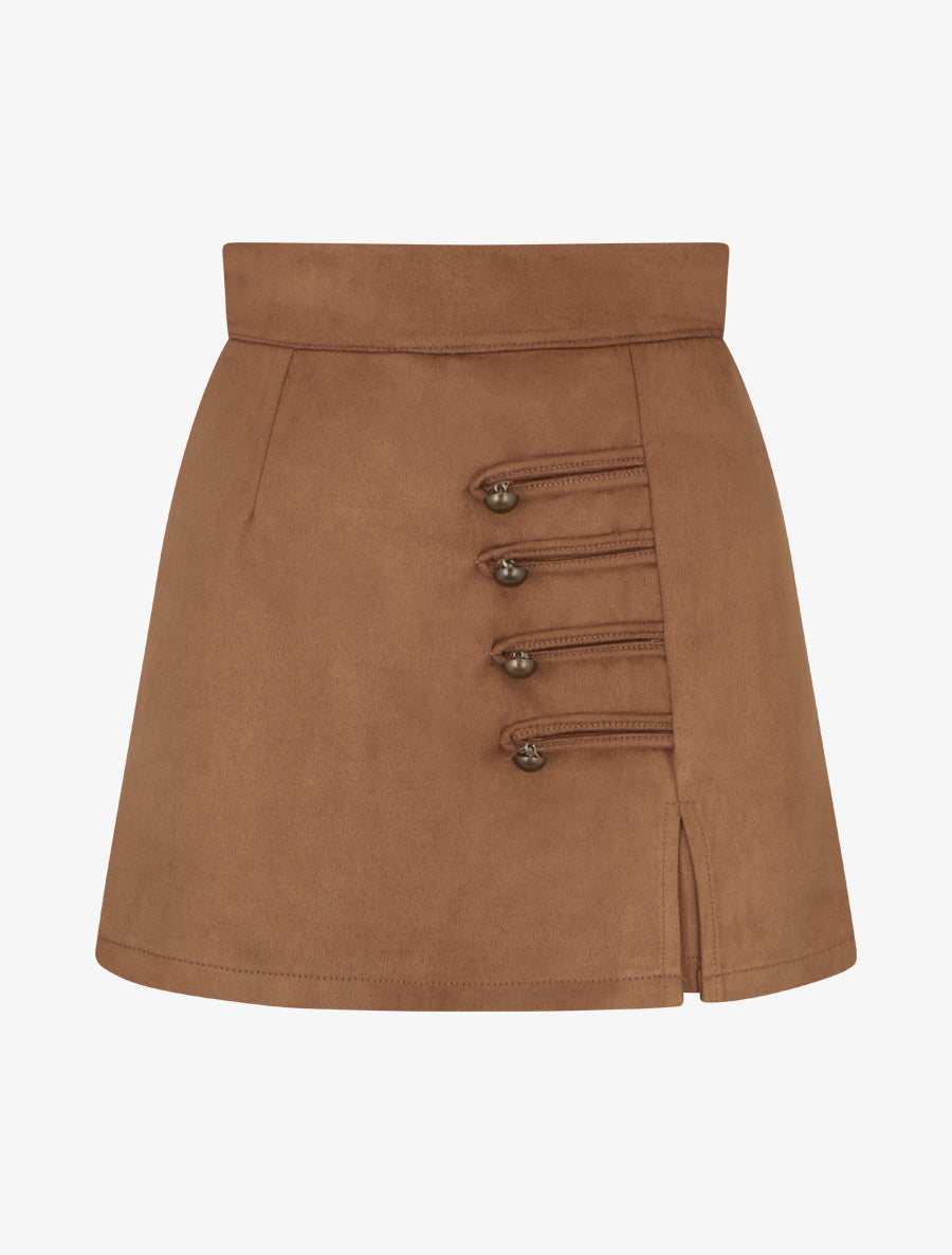 Jupe-short en suédine à boutons décoratifs - Camel - 1