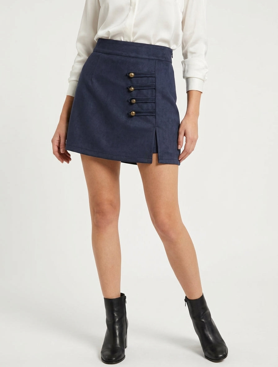 Jupe-short en suédine taille haute - Marine