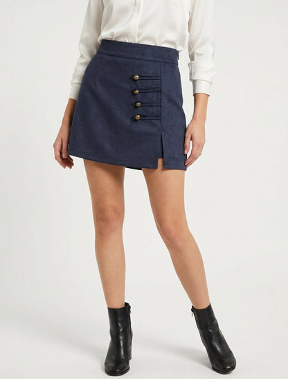 Jupe-short en suédine taille haute - Marine