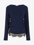 Pull côtelé bas dentelle et côtés froncés - Marine - 1