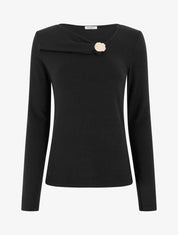 Pull fin à empiècement bijou - Noir - 1