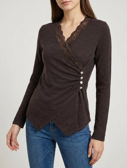 Pull fin cache-cœur dentelle - Marron