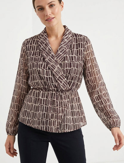 Blouse péplum à manches transparentes - Marron