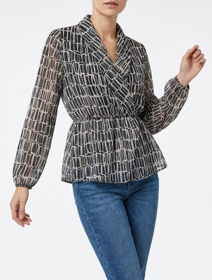 Blouse fluide péplum à rayures - Noir