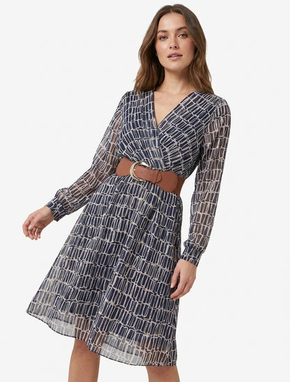 Robe mi-longue col V manches transparentes - Marine